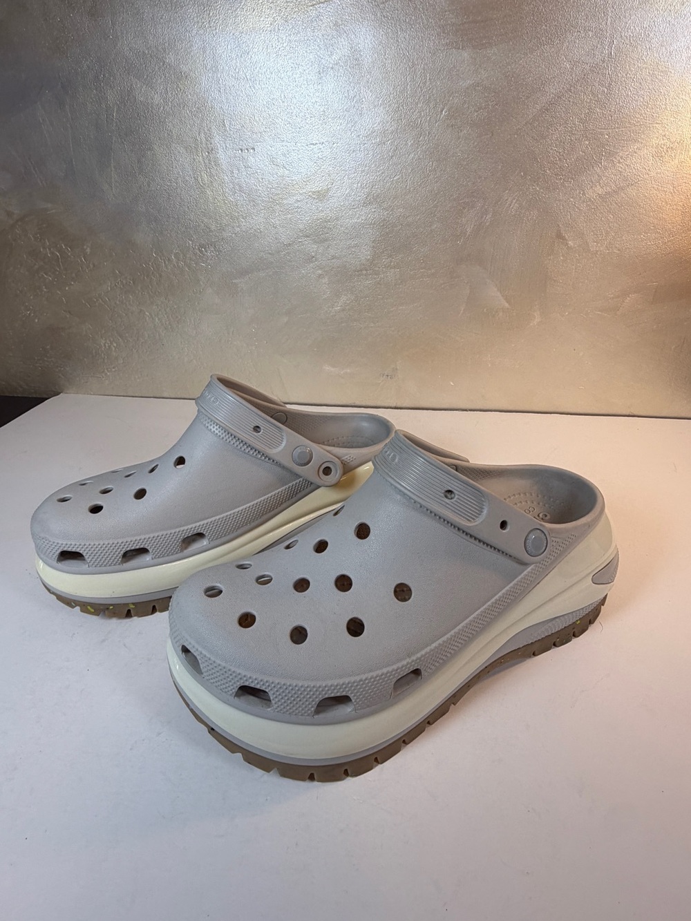 CROCS Mega Crush Platform Clog Shoes in Light Gray